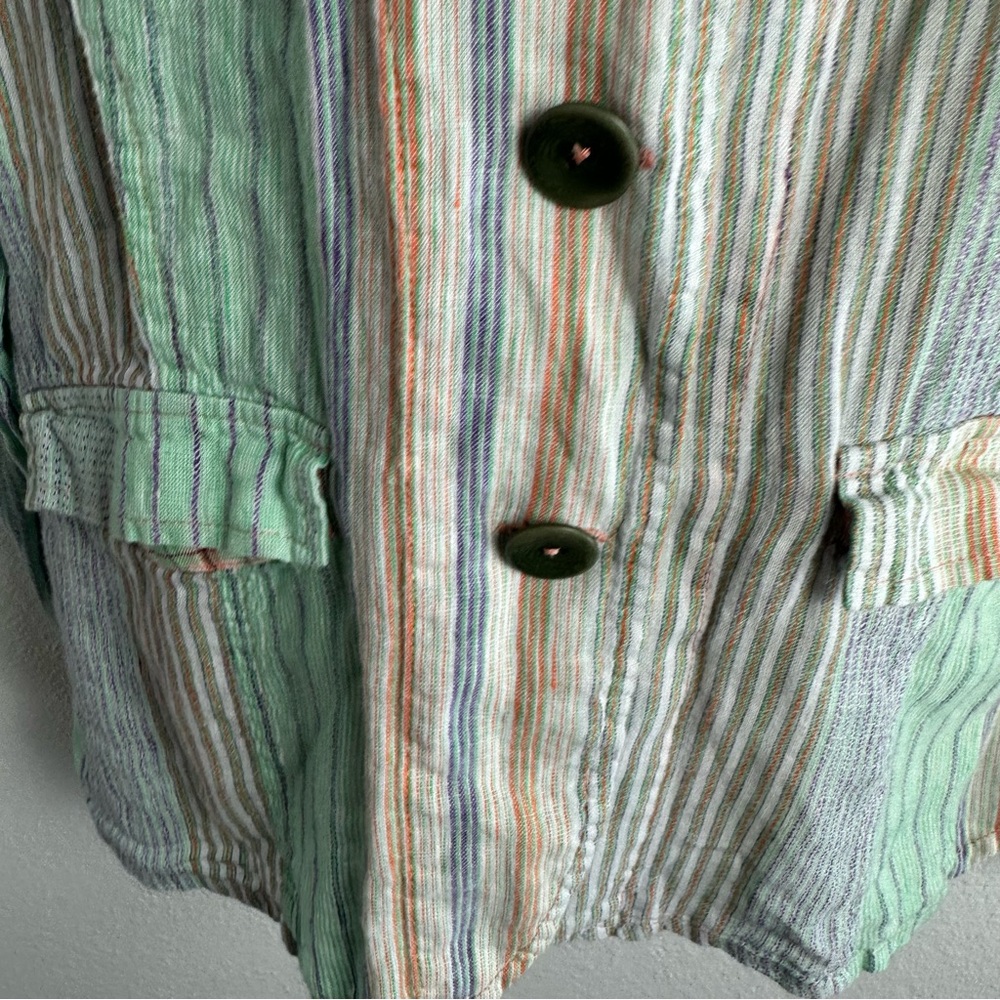 Flax Multicolored Striped 100% Linen Button Front… - image 6